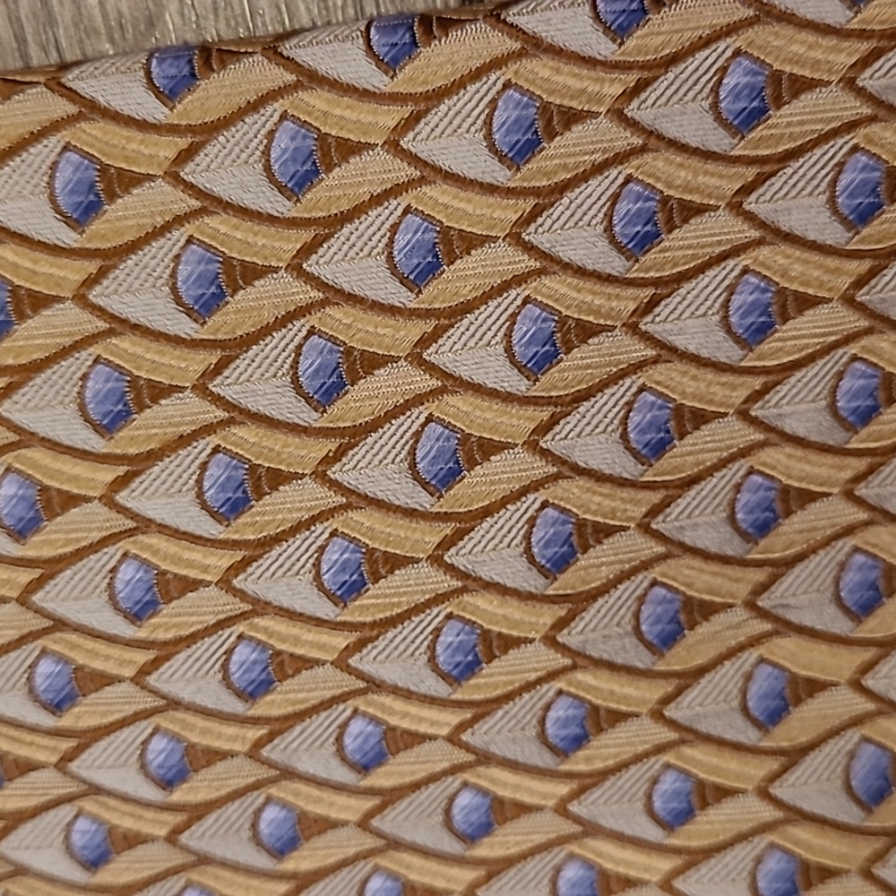 ROBERT TALBOTT Best of Class Metallic Gold Blue Abstract Mens Silk Tie - Picture 3 of 5